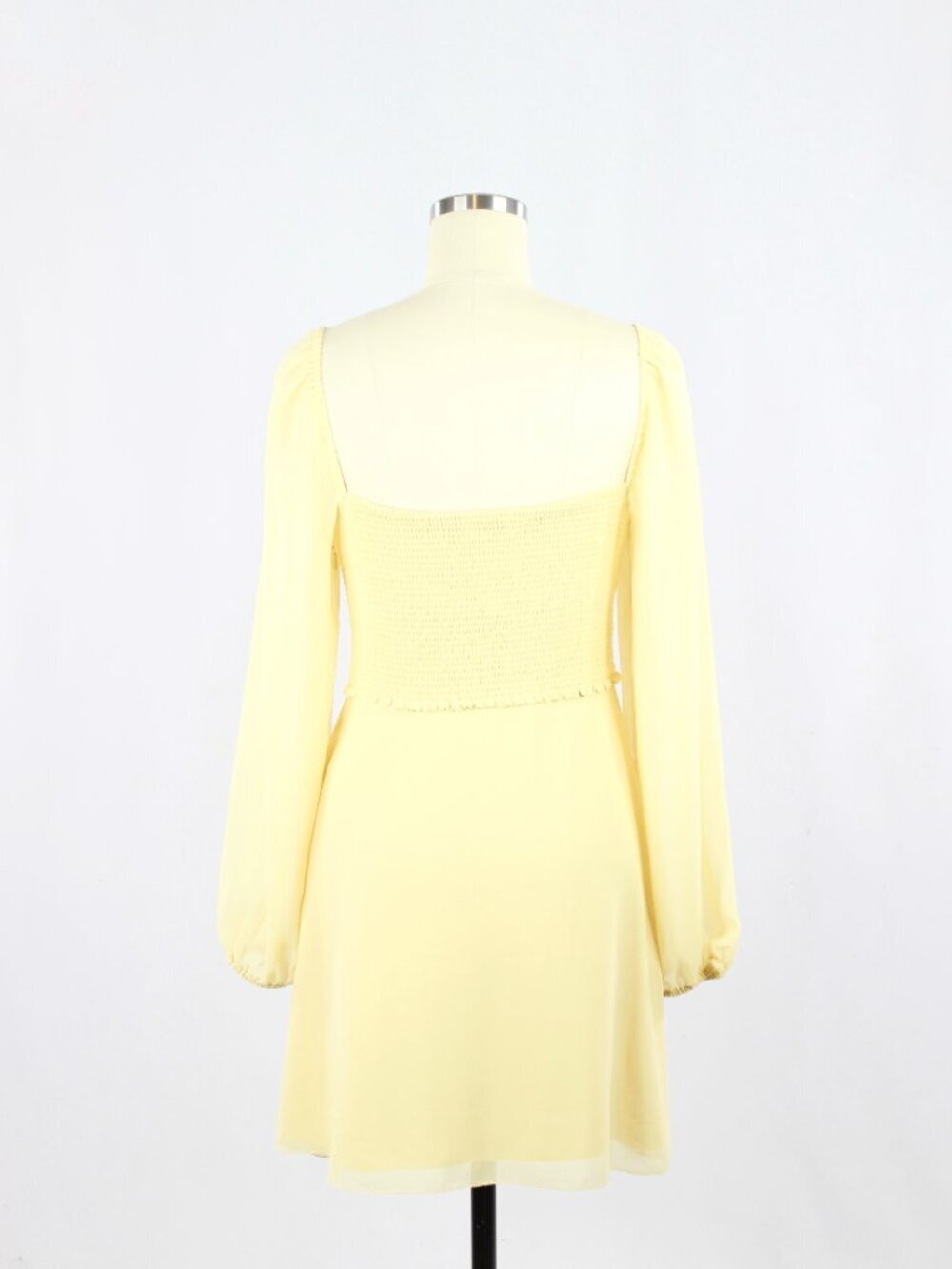 Aritzia WILFRED Tempest Yellow Chiffon Smocked Long Sleeve Mini Dress, Size 4 - Picture 3 of 16